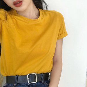 Plain Slim-Fit Short-Sleeve T-Shirt One Size Tumeric Color